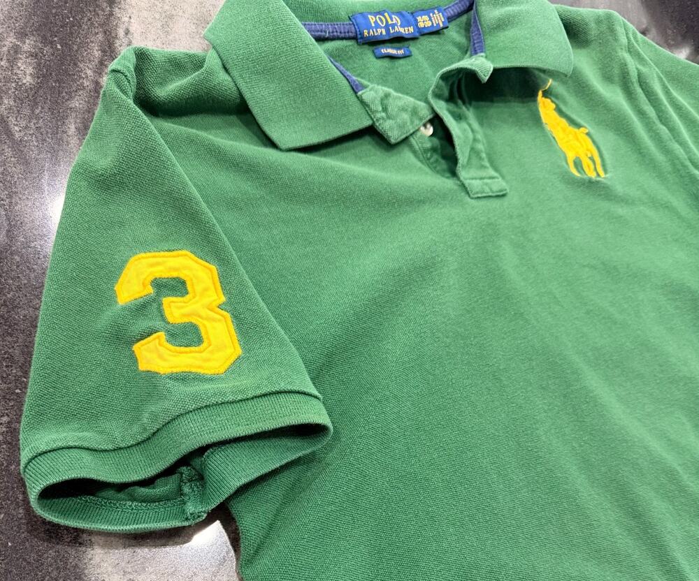 Vintage Polo Ralph Lauren Big Pony Polo Shirt Boys 10-12 Green Classic Fit #3